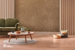 Birch Leave Effect Wallpaper from Avery Organoid Natural Surfaces - Table and Sofa Interior Design Idea using Birch Leave Effect Wallpaper in the background